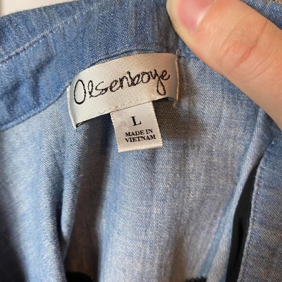 Olsenboye chambray and black sheer snap up long sleeve shirt lightweight - Picture 11 of 11